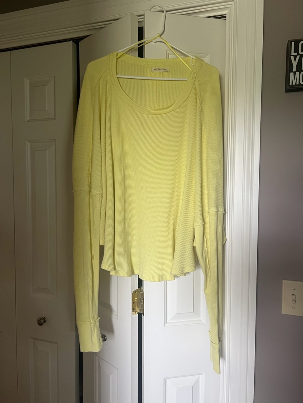 We The Free Pale Yellow Waffle Knit Long Sleeve Top